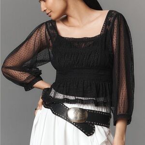 RIXO Black Sheer Blouse